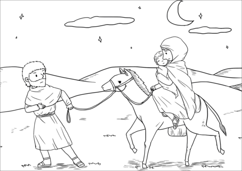 Joseph Took The Child And His Mother During The Night And Left For Egypt Coloring Page